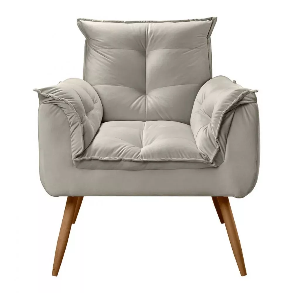 Image 3 of 10 of Conjunto de 2 Poltronas e 2 Puff Opala Veludo Bege Marfim Speciale Home