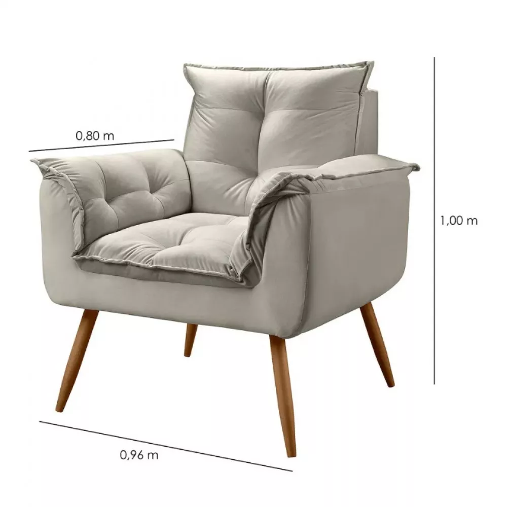 Image 7 of 10 of Conjunto de 2 Poltronas e 2 Puff Opala Veludo Bege Marfim Speciale Home