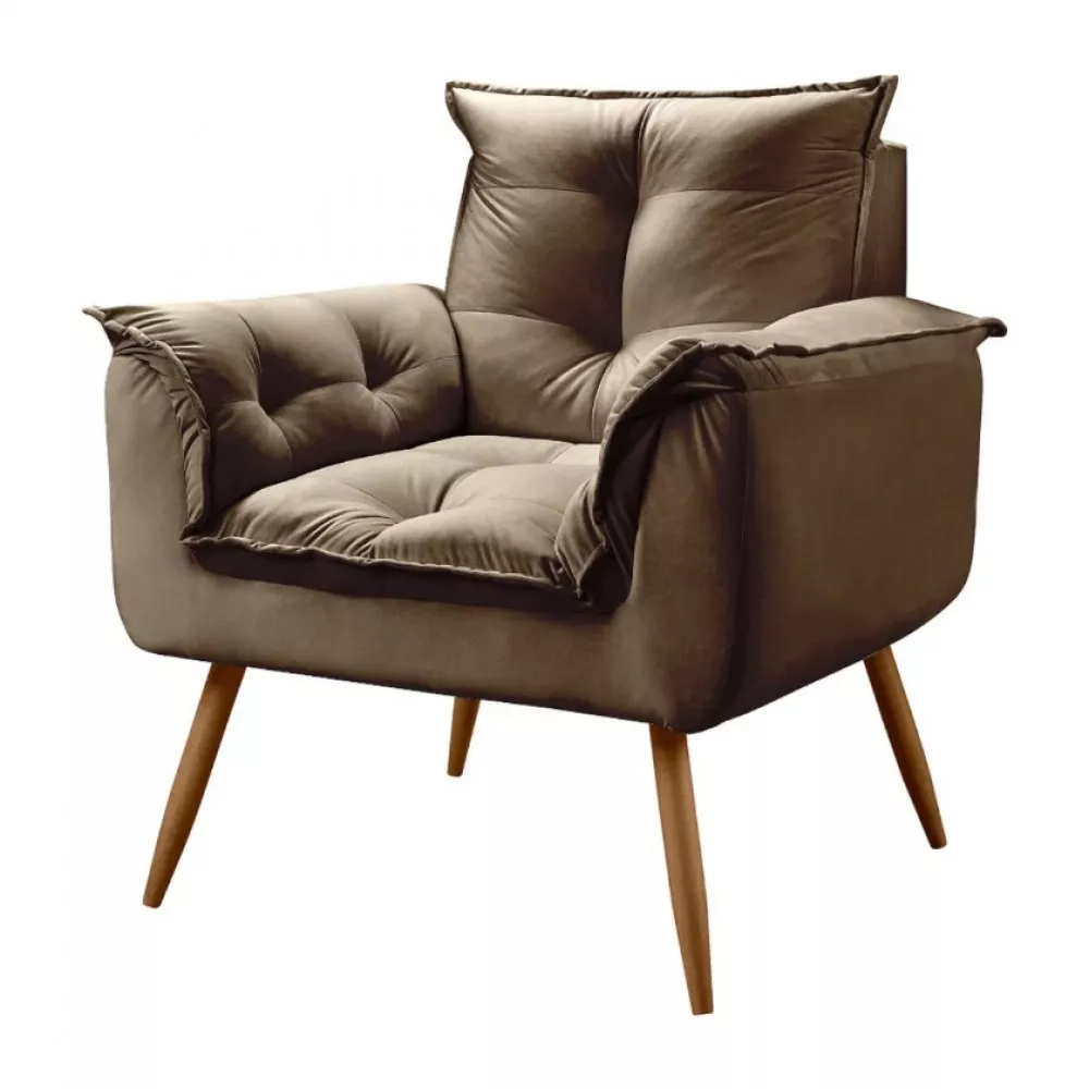 Image 2 of 12 of Conjunto de 2 Poltronas e 2 Puff Opala Veludo Marrom Castor Speciale Home