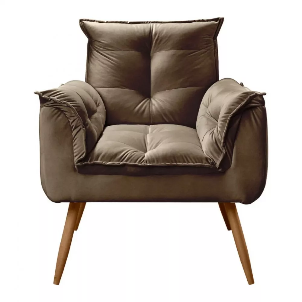 Image 3 of 12 of Conjunto de 2 Poltronas e 2 Puff Opala Veludo Marrom Castor Speciale Home