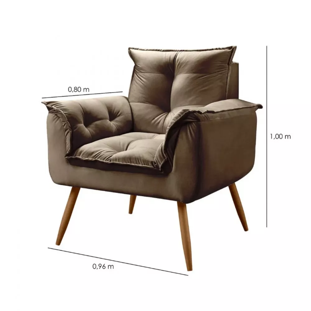 Image 7 of 12 of Conjunto de 2 Poltronas e 2 Puff Opala Veludo Marrom Castor Speciale Home