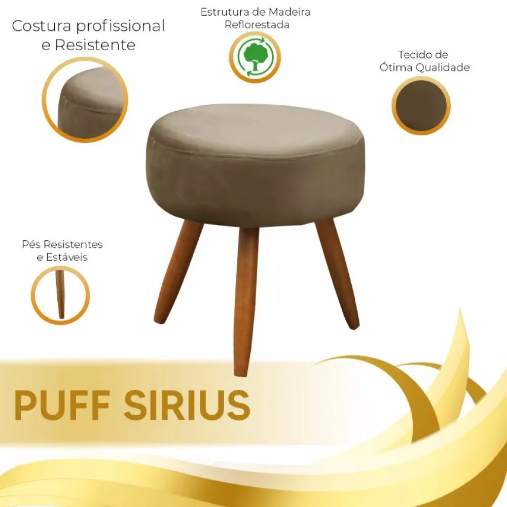 Image 11 of 12 of Conjunto de 2 Poltronas e 2 Puff Opala Veludo Marrom Castor Speciale Home