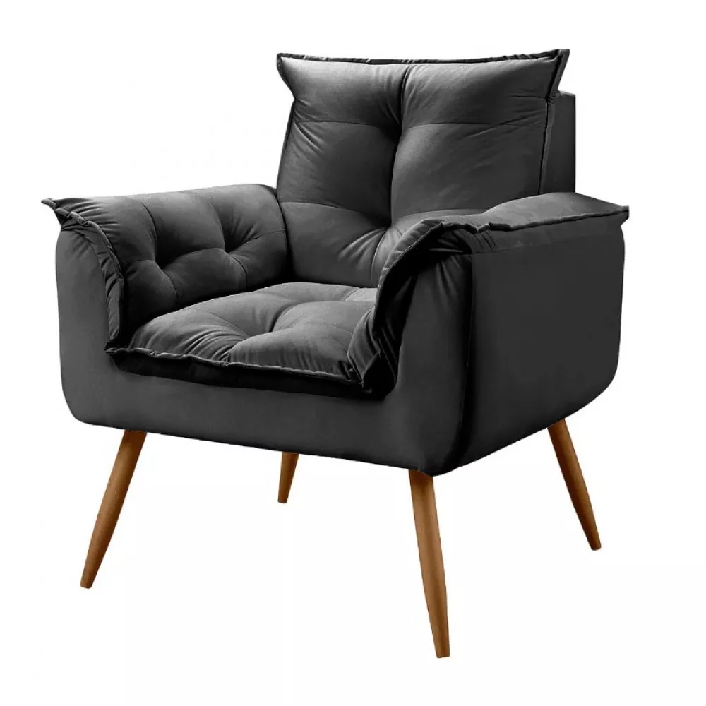 Image 2 of 12 of Conjunto de 2 Poltronas e 2 Puff Opala Veludo Preto Speciale Home