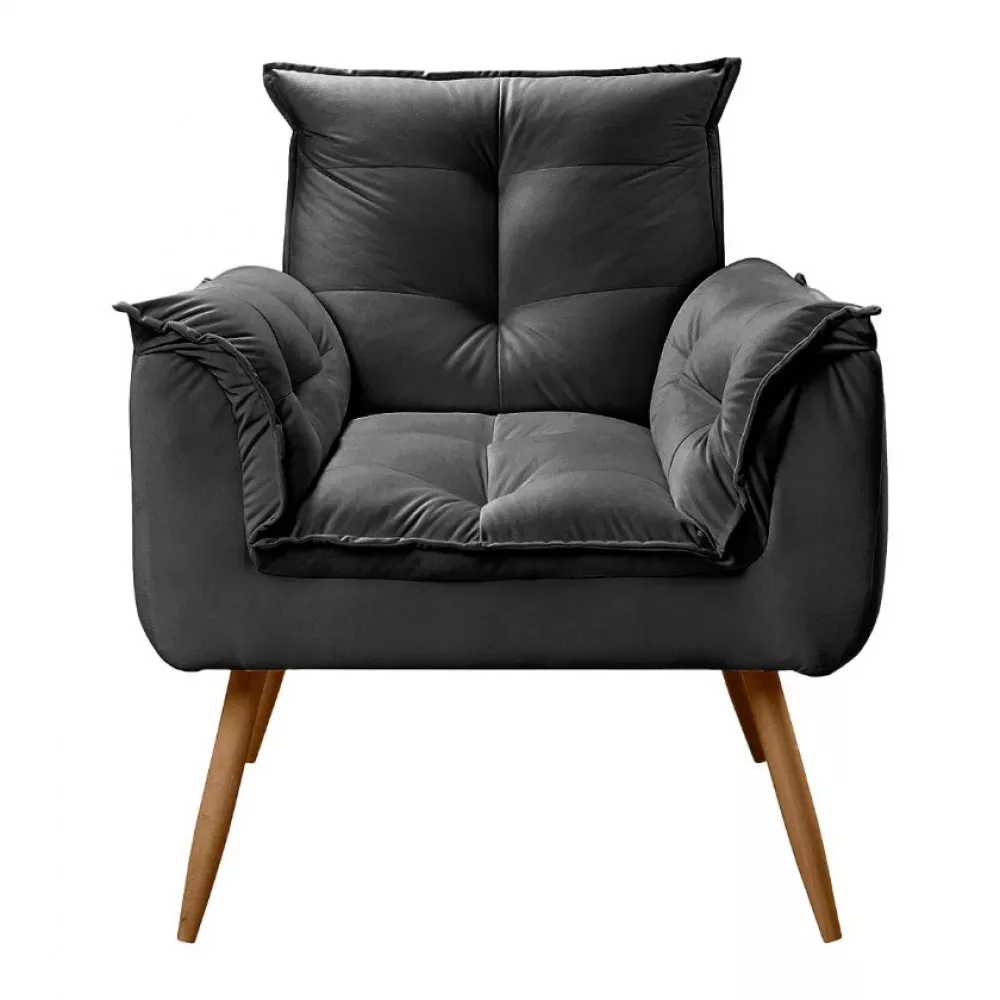Image 3 of 12 of Conjunto de 2 Poltronas e 2 Puff Opala Veludo Preto Speciale Home