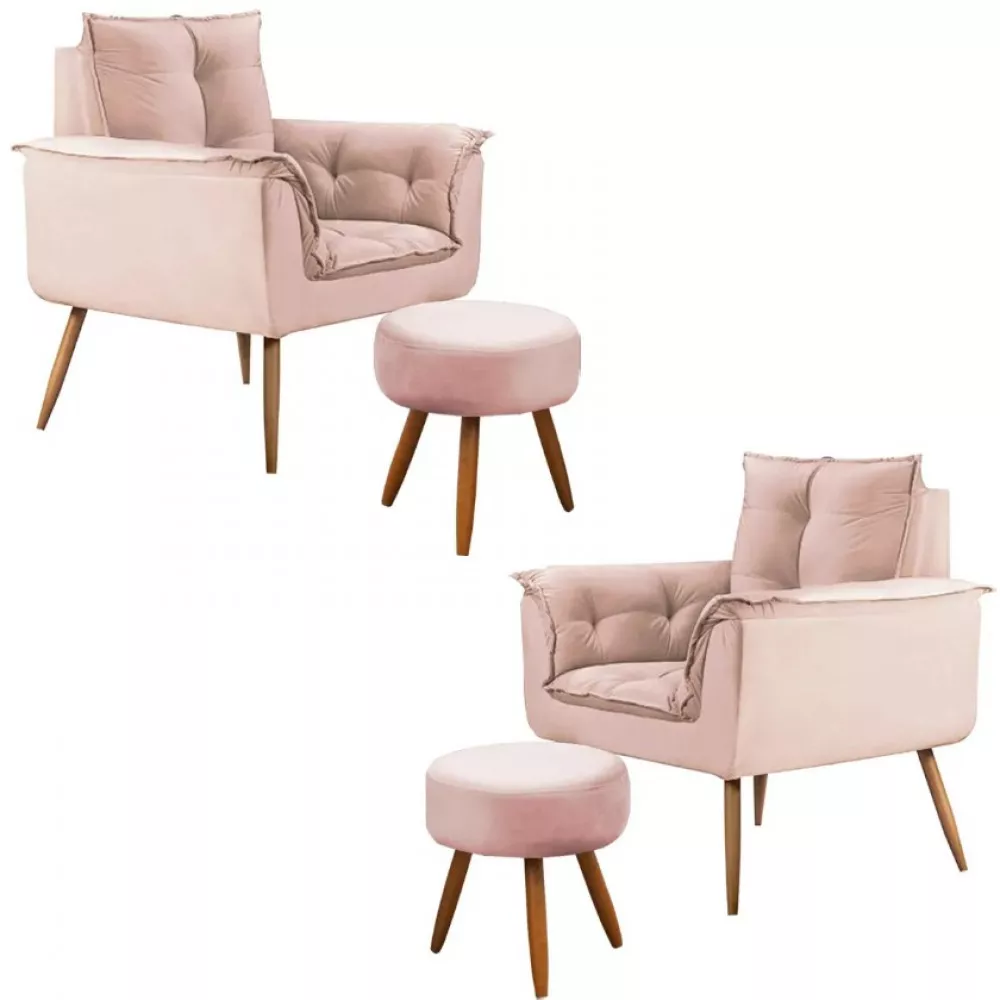 Image 0 of 12 of Conjunto de 2 Poltronas e 2 Puff Opala Veludo Rose Speciale Home