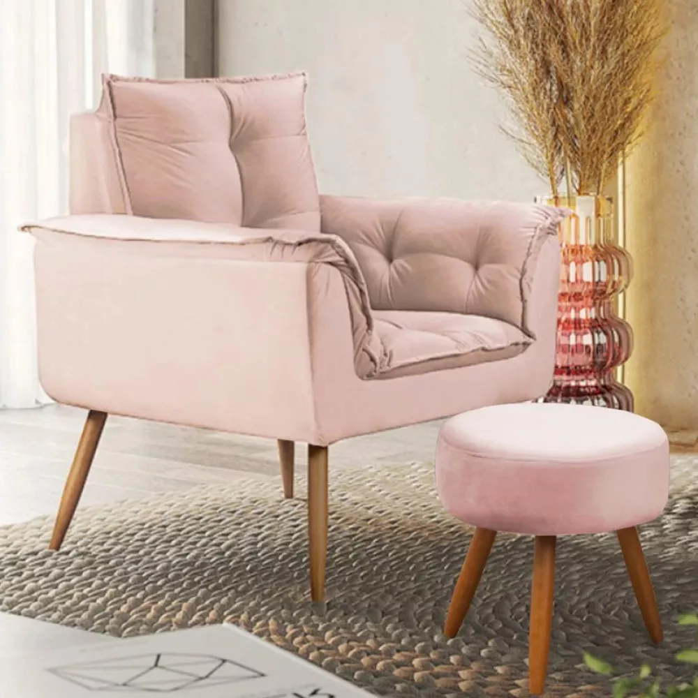 Image 1 of 12 of Conjunto de 2 Poltronas e 2 Puff Opala Veludo Rose Speciale Home