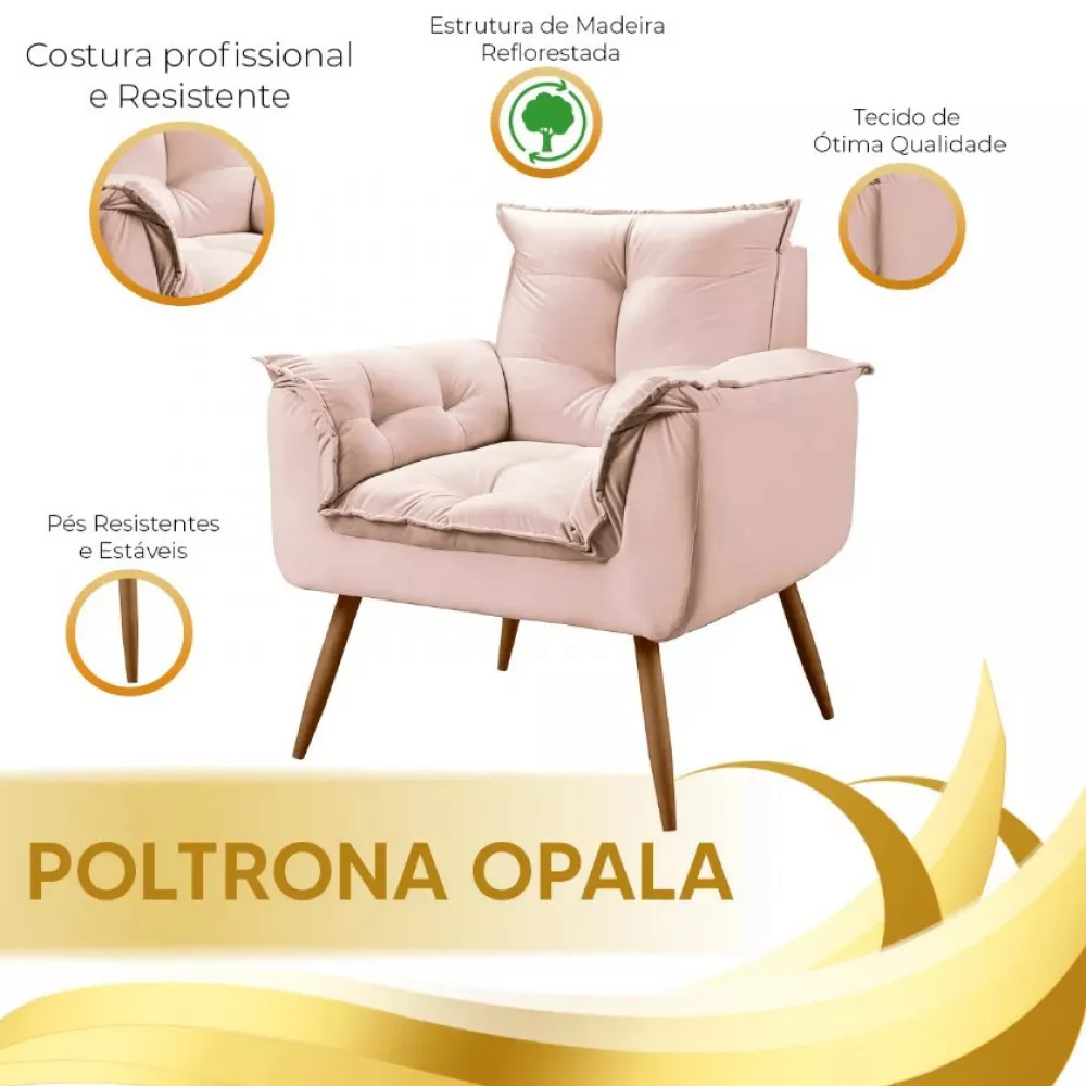 Image 8 of 12 of Conjunto de 2 Poltronas e 2 Puff Opala Veludo Rose Speciale Home