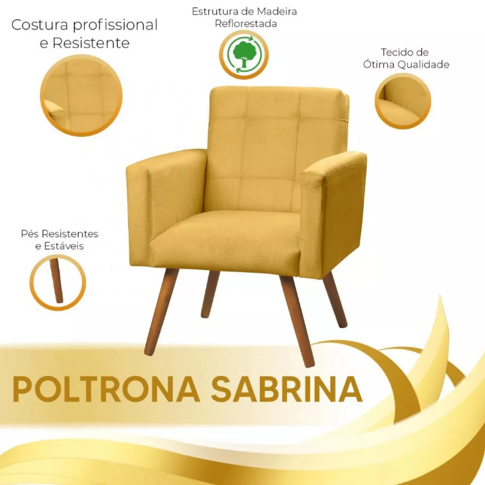 Image 6 of 7 of Conjunto de 2 Poltronas Decorativas Sabrina Veludo Amarelo Speciale Home