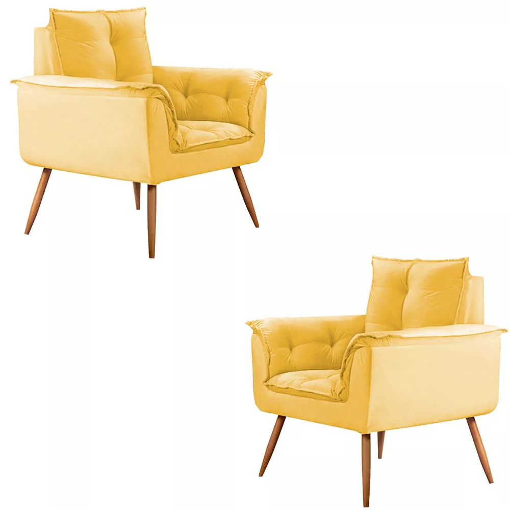 Image 0 of 9 of Conjunto de 2 Poltronas Opala Veludo Amarelo Speciale Home