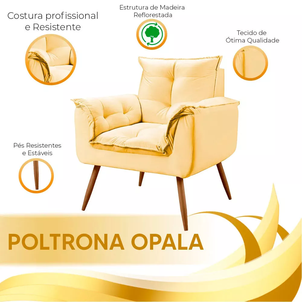Image 8 of 9 of Conjunto de 2 Poltronas Opala Veludo Amarelo Speciale Home