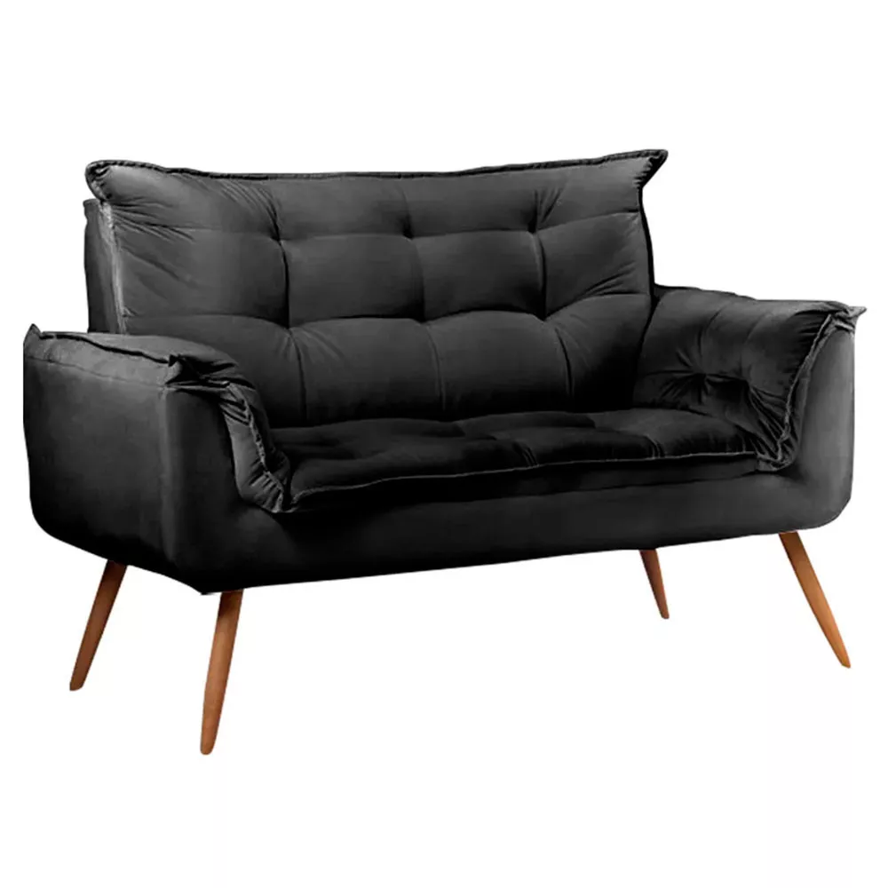 Image 2 of 10 of Conjunto Namoradeira e Puff Opala Veludo Preto Speciale Home