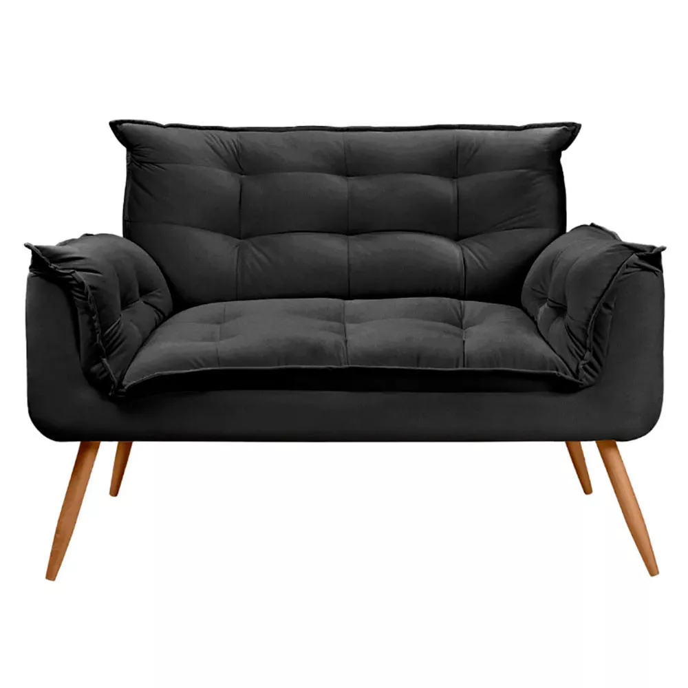 Image 3 of 10 of Conjunto Namoradeira e Puff Opala Veludo Preto Speciale Home