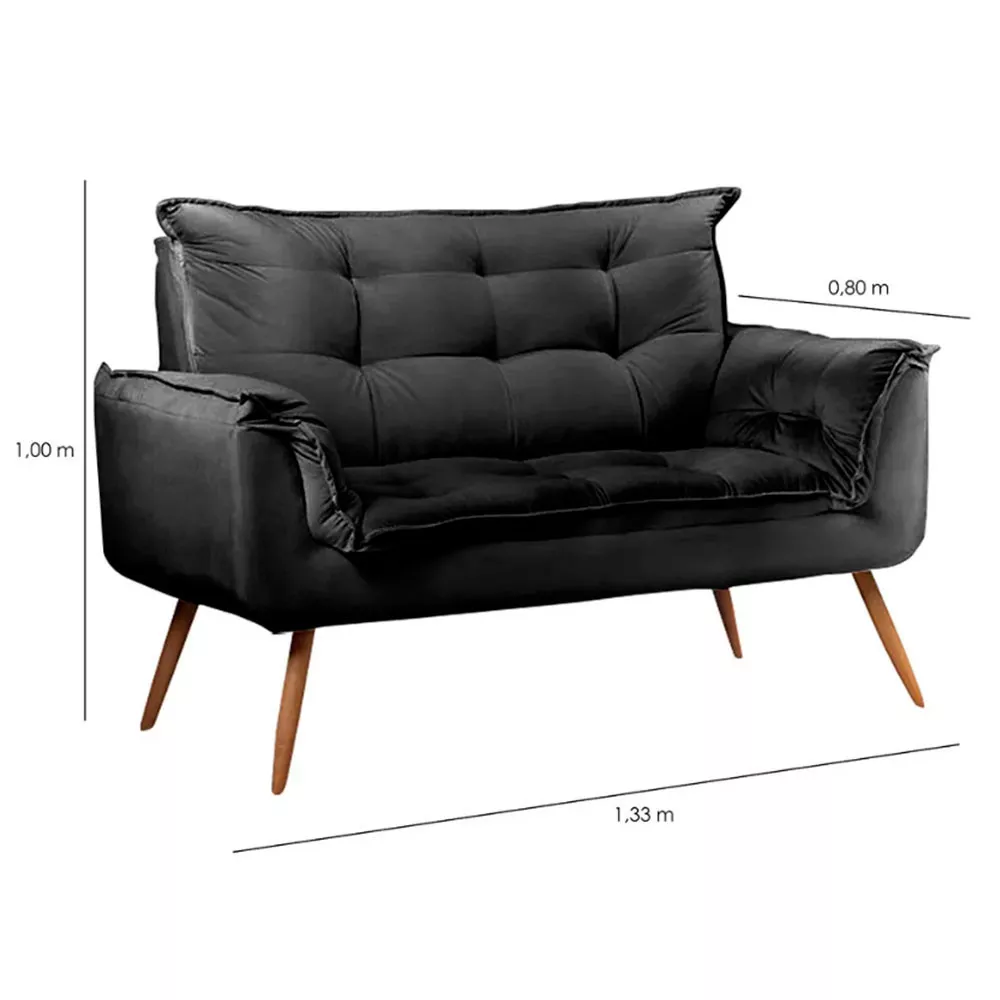 Image 5 of 10 of Conjunto Namoradeira e Puff Opala Veludo Preto Speciale Home