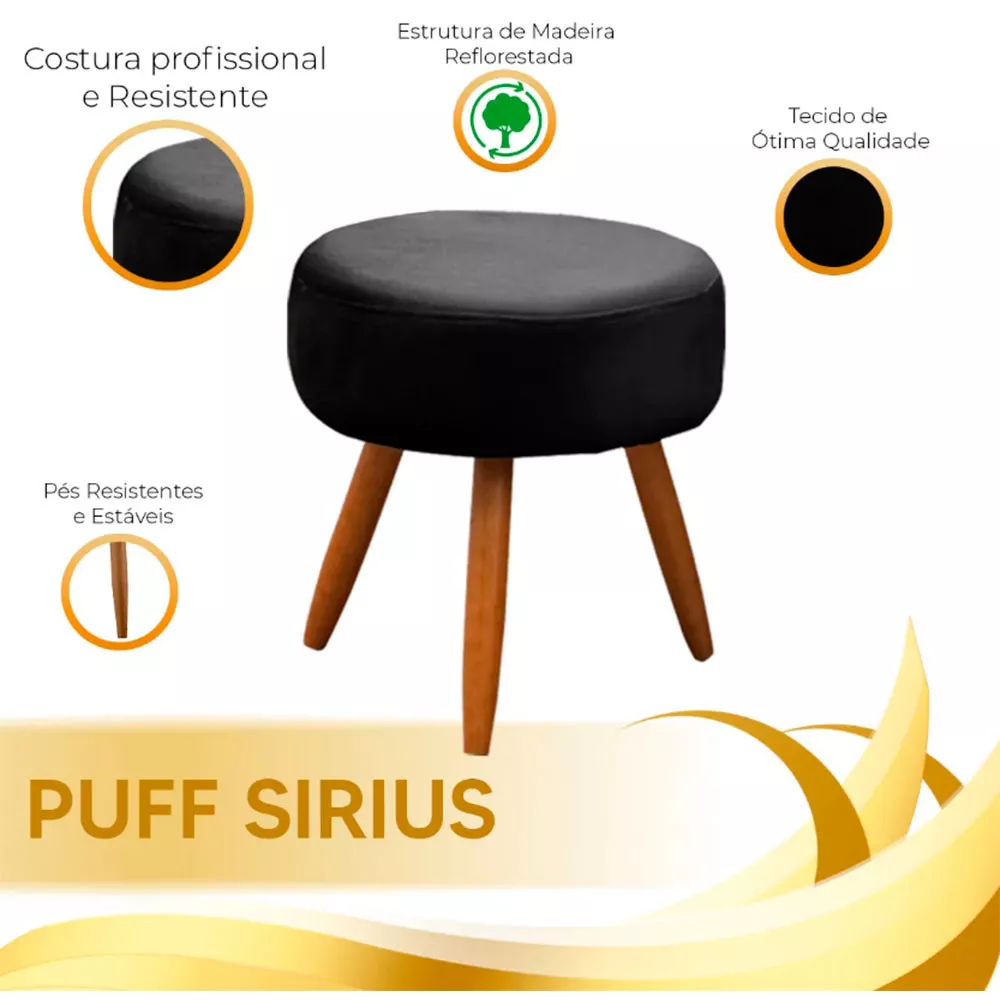 Image 9 of 10 of Conjunto Namoradeira e Puff Opala Veludo Preto Speciale Home