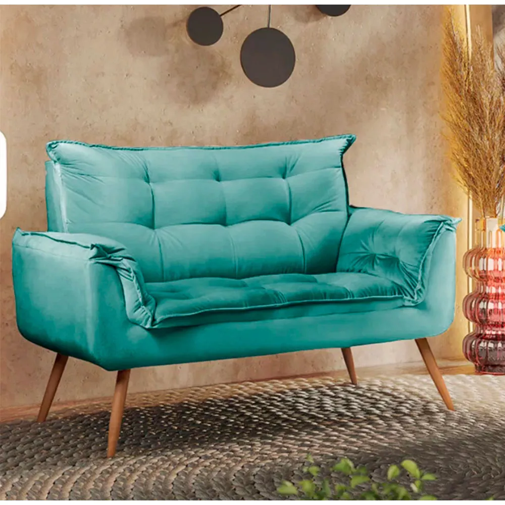 Image 1 of 10 of Conjunto Namoradeira Puff Opala Veludo Turquesa Ciano Speciale Home