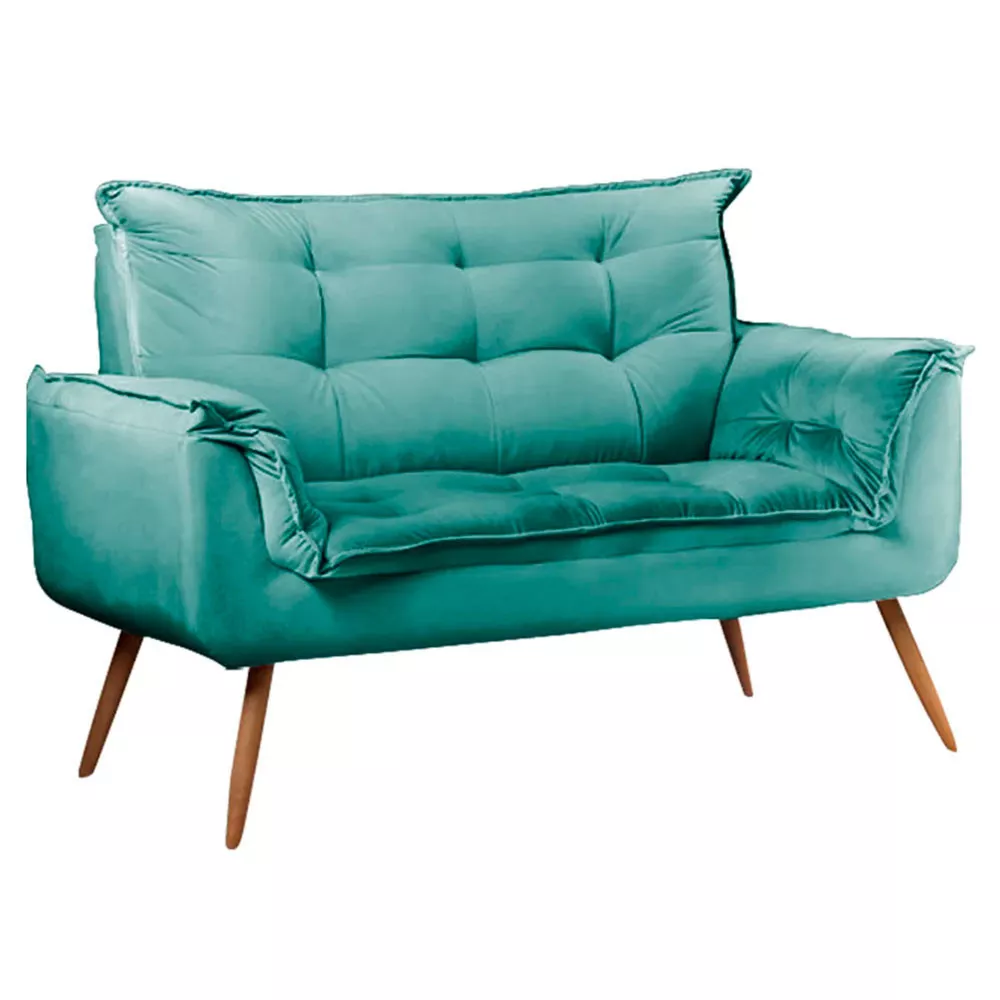 Image 2 of 10 of Conjunto Namoradeira Puff Opala Veludo Turquesa Ciano Speciale Home