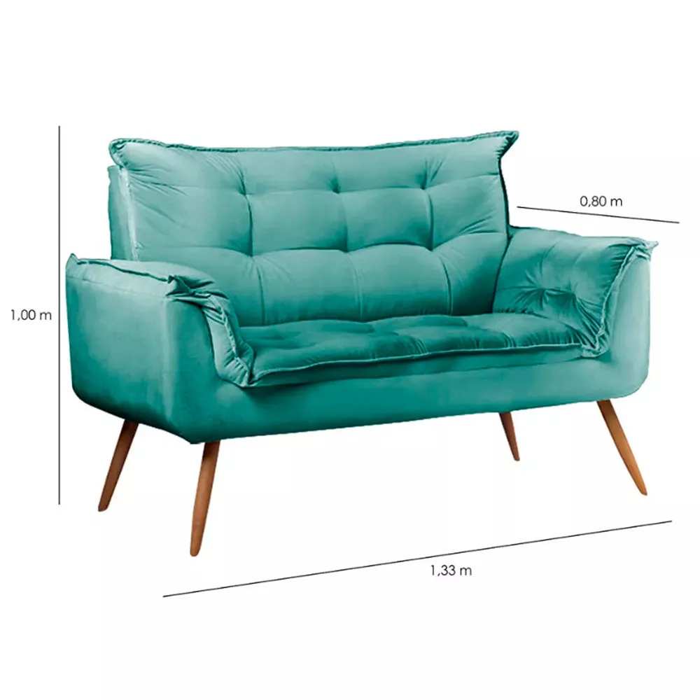 Image 5 of 10 of Conjunto Namoradeira Puff Opala Veludo Turquesa Ciano Speciale Home