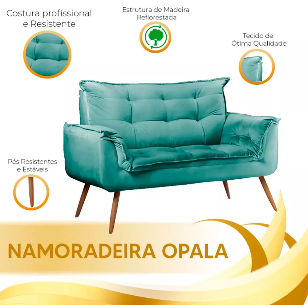 Image 6 of 10 of Conjunto Namoradeira Puff Opala Veludo Turquesa Ciano Speciale Home
