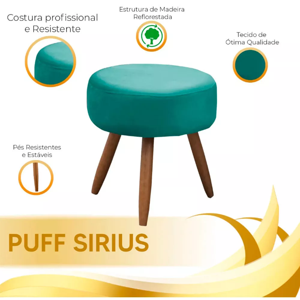 Image 9 of 10 of Conjunto Namoradeira Puff Opala Veludo Turquesa Ciano Speciale Home