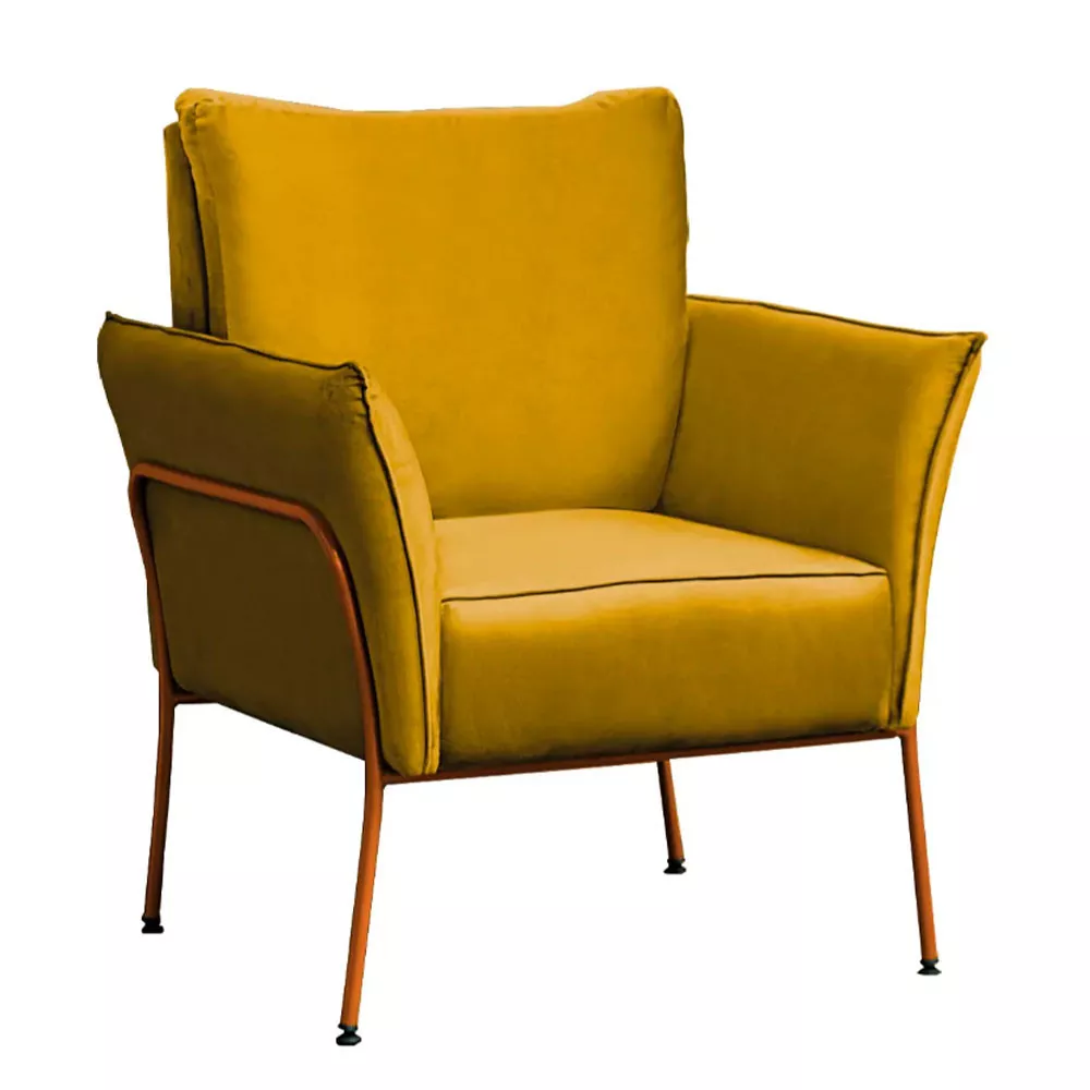 Image 2 of 7 of Kit 2 Poltronas Decorativas Para Sala, Recepção Lotus Suede Amarelo Com Base Bronze Speciale Home