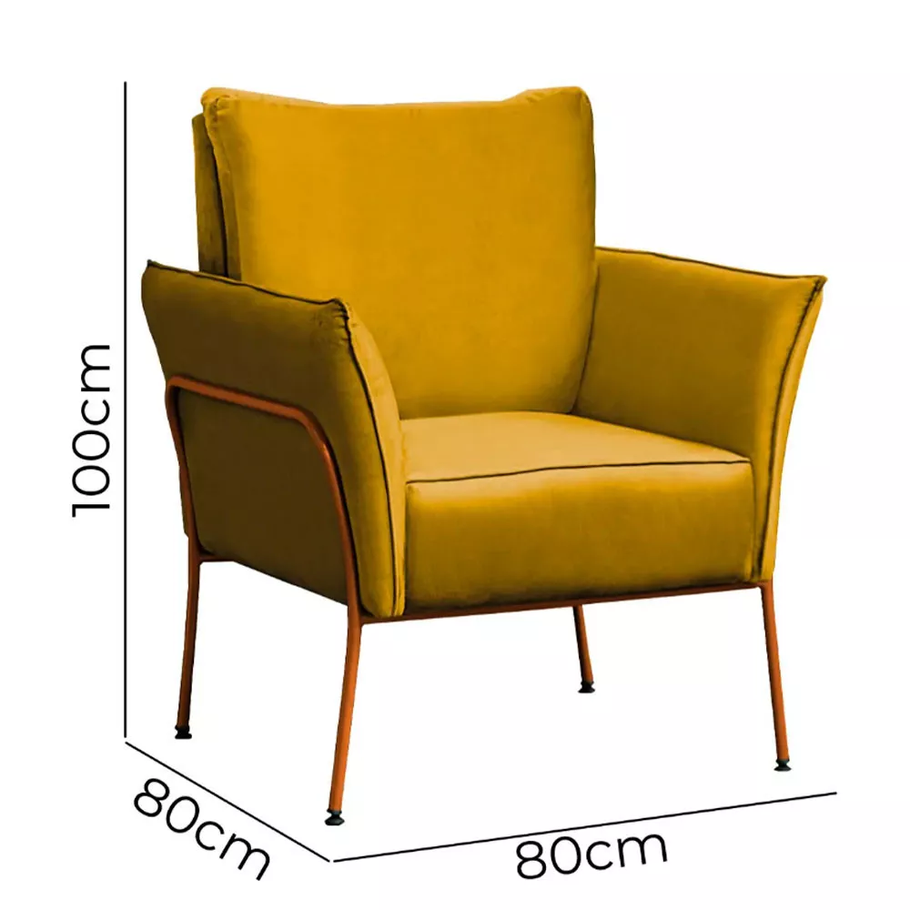 Image 5 of 7 of Kit 2 Poltronas Decorativas Para Sala, Recepção Lotus Suede Amarelo Com Base Bronze Speciale Home