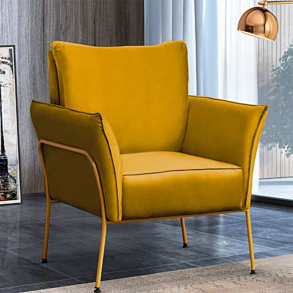 Image 1 of 7 of Kit 2 Poltronas Decorativas Para Sala, Recepção Lotus Suede Amarelo Com Base Dourada Speciale Home