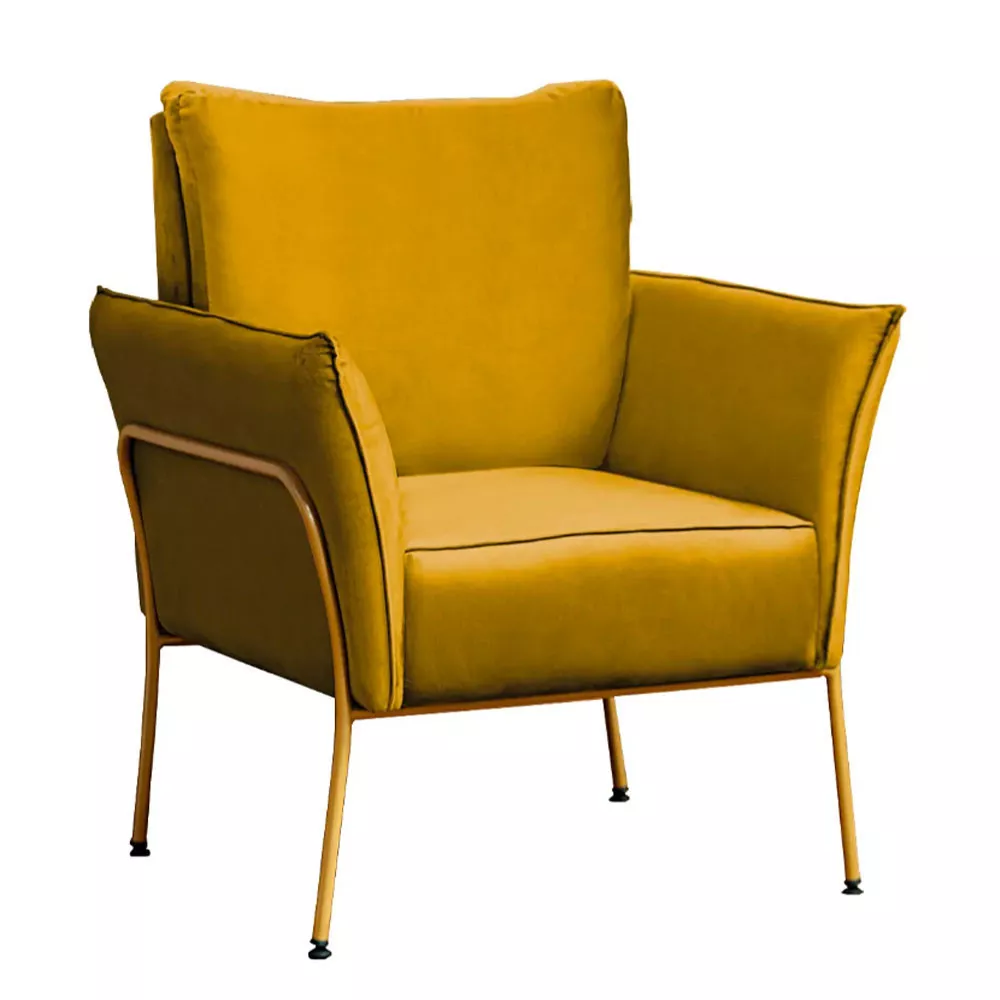 Image 2 of 7 of Kit 2 Poltronas Decorativas Para Sala, Recepção Lotus Suede Amarelo Com Base Dourada Speciale Home