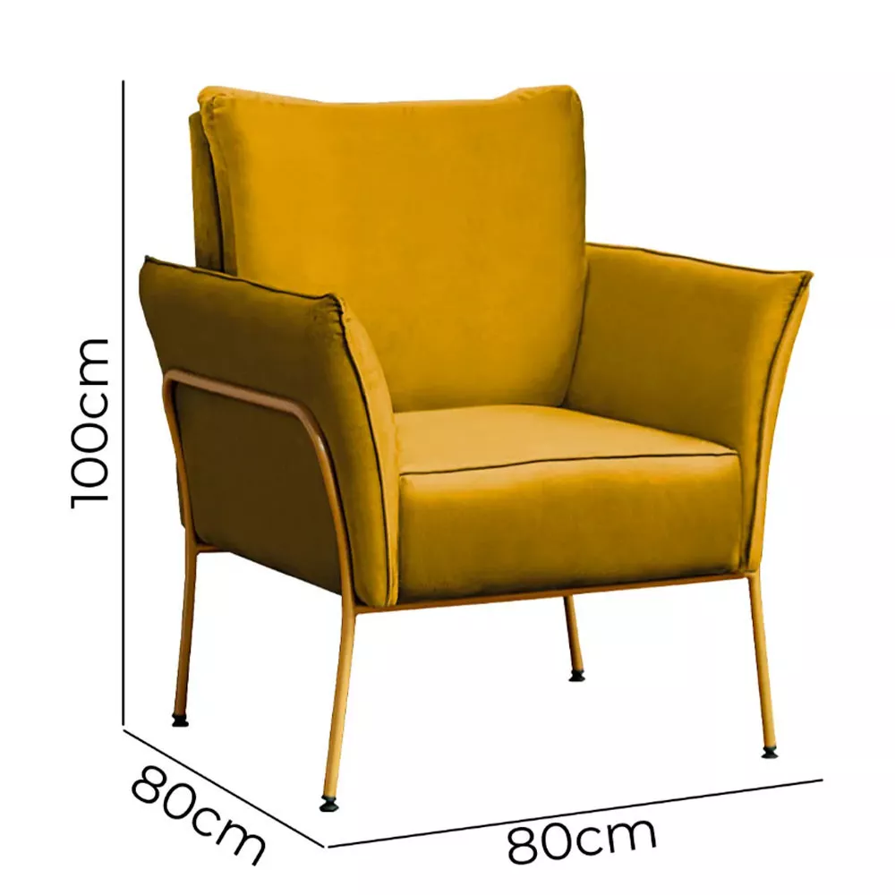 Image 5 of 7 of Kit 2 Poltronas Decorativas Para Sala, Recepção Lotus Suede Amarelo Com Base Dourada Speciale Home