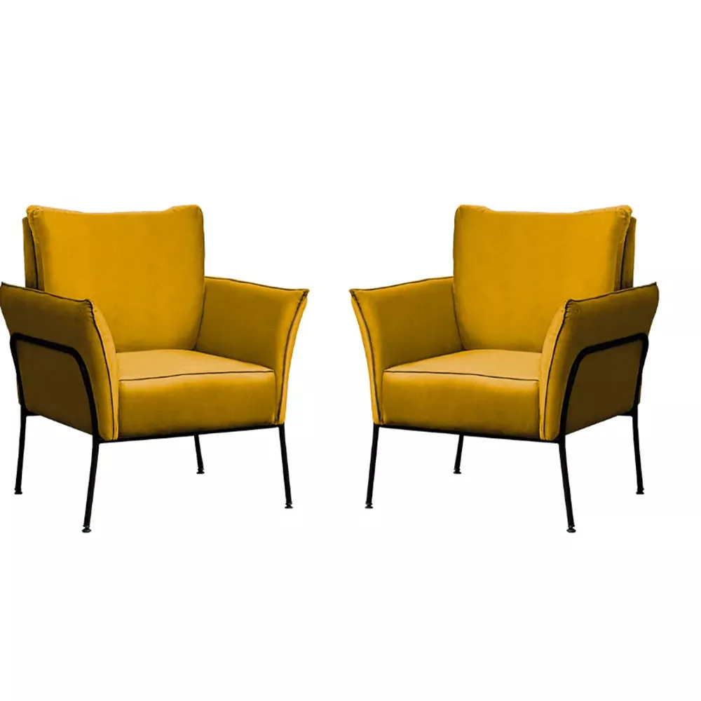 Image 0 of 7 of Kit 2 Poltronas Decorativas Para Sala, Recepção Lotus Suede Amarelo Com Base Preta Speciale Home