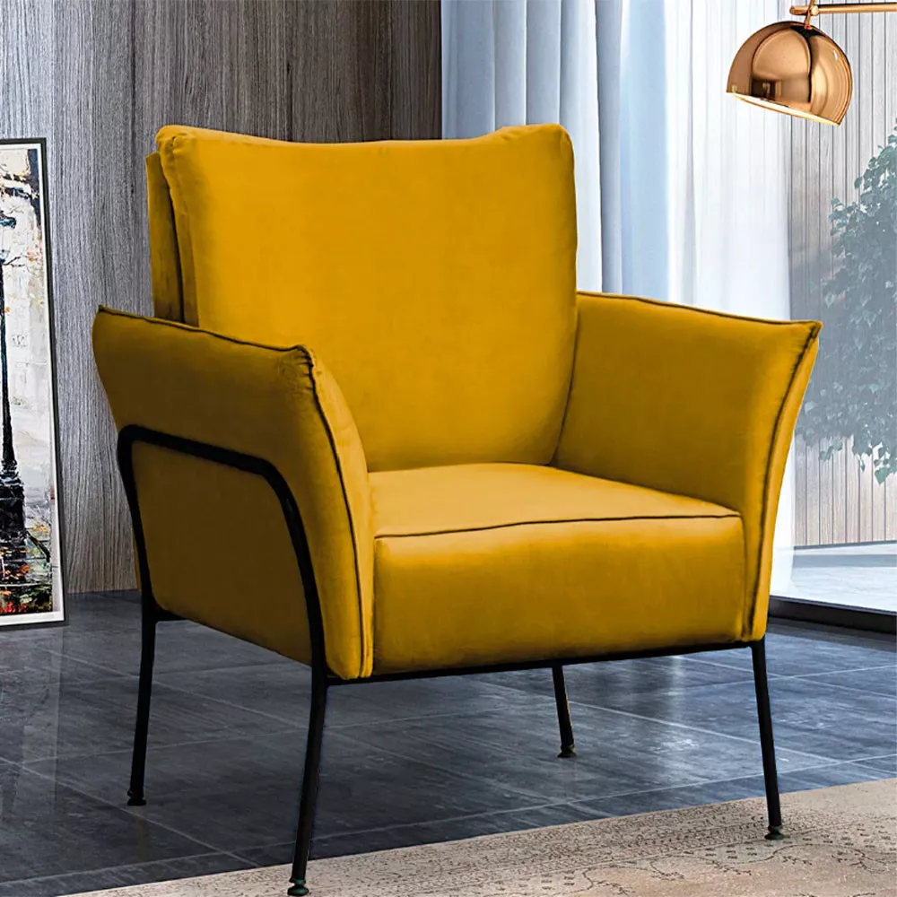 Image 1 of 7 of Kit 2 Poltronas Decorativas Para Sala, Recepção Lotus Suede Amarelo Com Base Preta Speciale Home