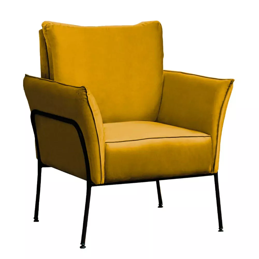 Image 2 of 7 of Kit 2 Poltronas Decorativas Para Sala, Recepção Lotus Suede Amarelo Com Base Preta Speciale Home
