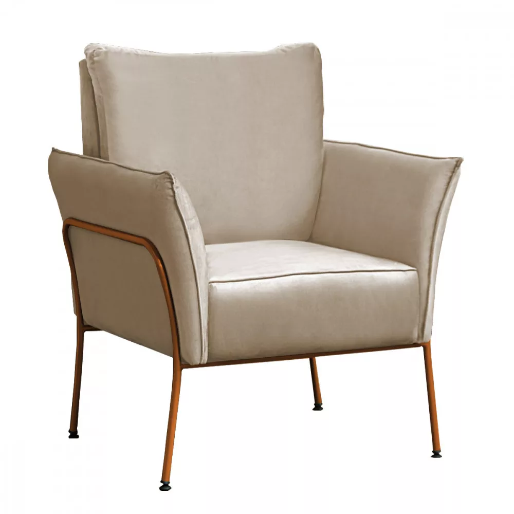 Image 2 of 7 of Kit 2 Poltronas Decorativas Para Sala, Recepção Lotus Suede Bege Com Base Bronze Speciale Home