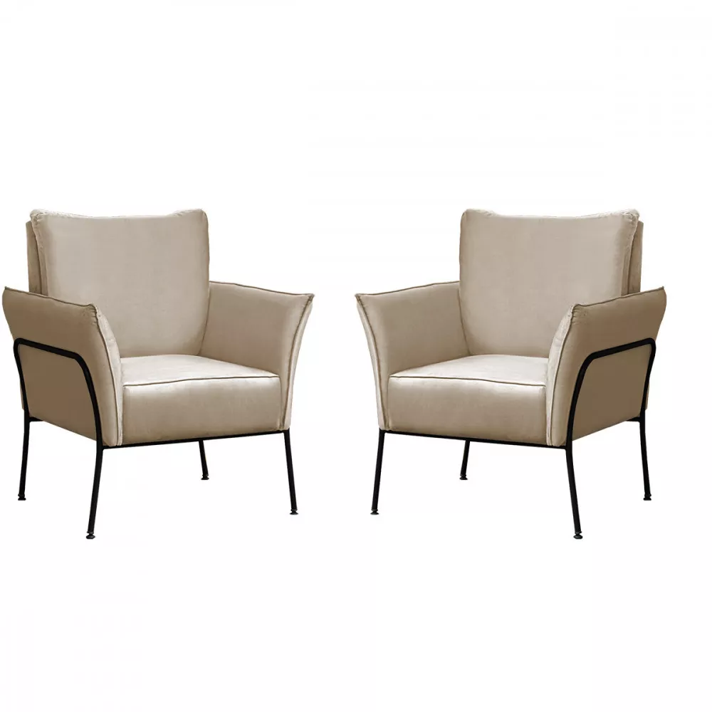 Image 0 of 7 of Kit 2 Poltronas Decorativas Para Sala, Recepção Lotus Suede Bege Com Base Preta Speciale Home