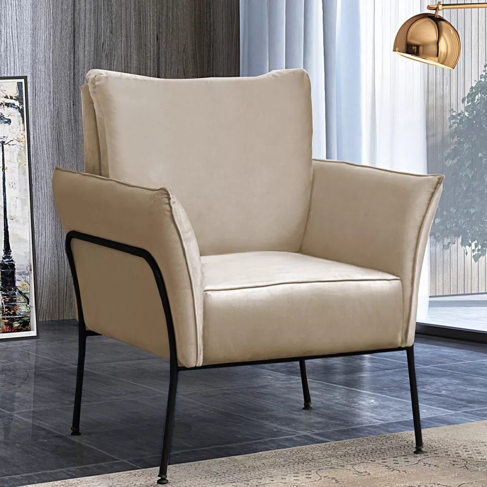 Image 1 of 7 of Kit 2 Poltronas Decorativas Para Sala, Recepção Lotus Suede Bege Com Base Preta Speciale Home