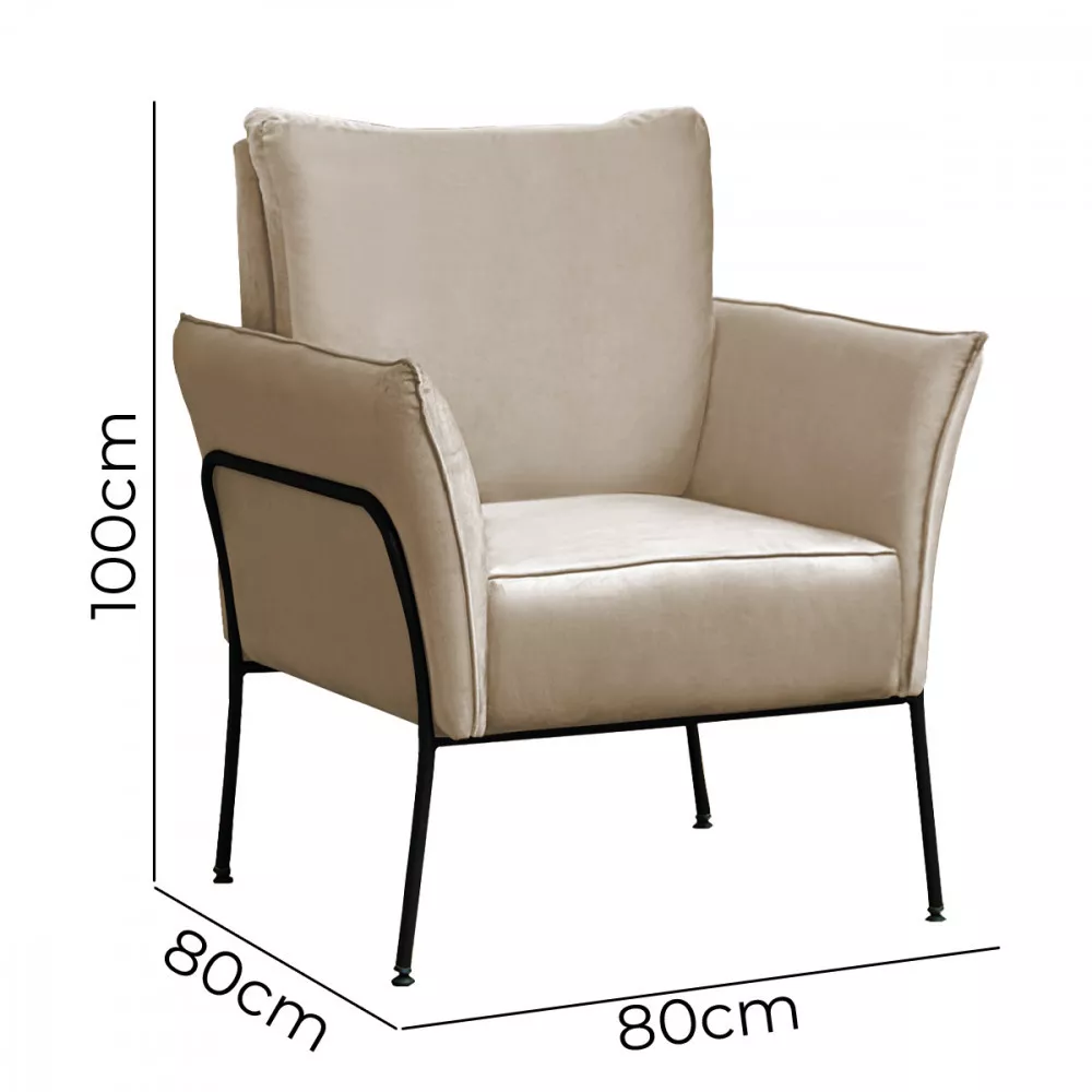 Image 5 of 7 of Kit 2 Poltronas Decorativas Para Sala, Recepção Lotus Suede Bege Com Base Preta Speciale Home