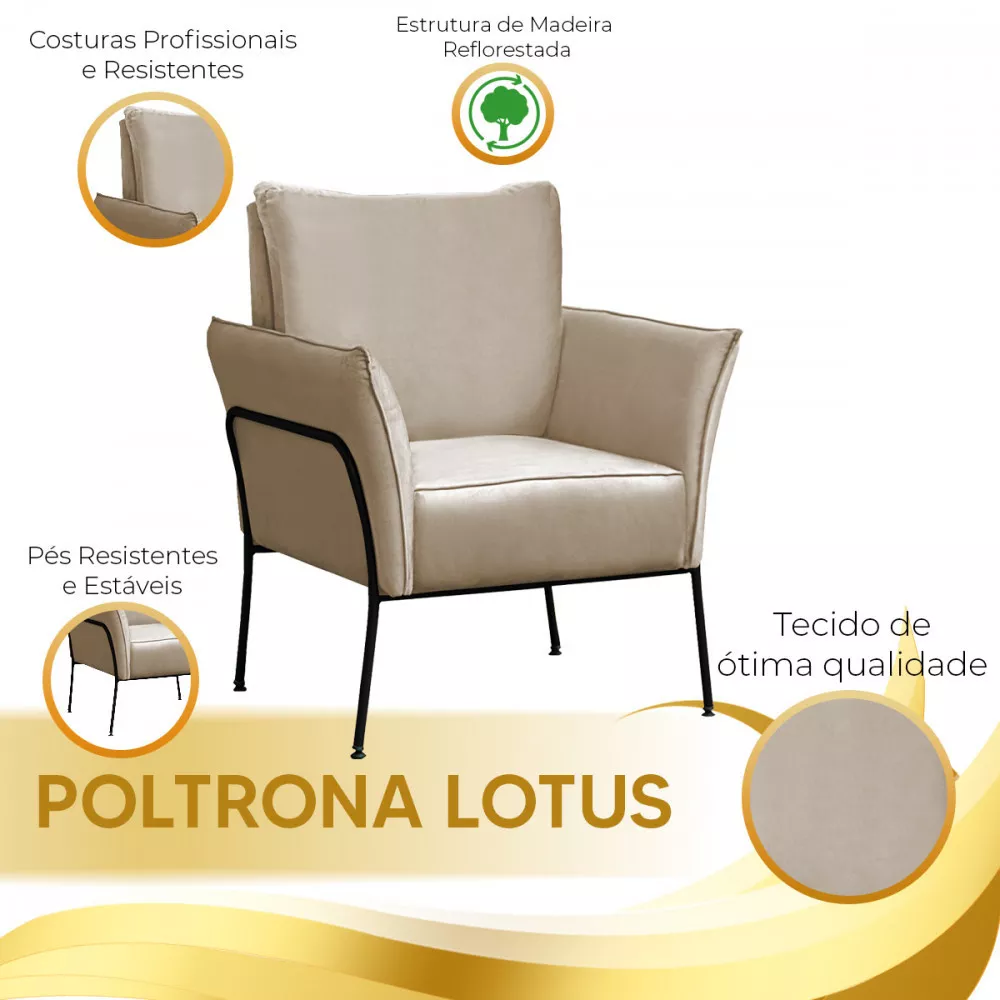 Image 6 of 7 of Kit 2 Poltronas Decorativas Para Sala, Recepção Lotus Suede Bege Com Base Preta Speciale Home