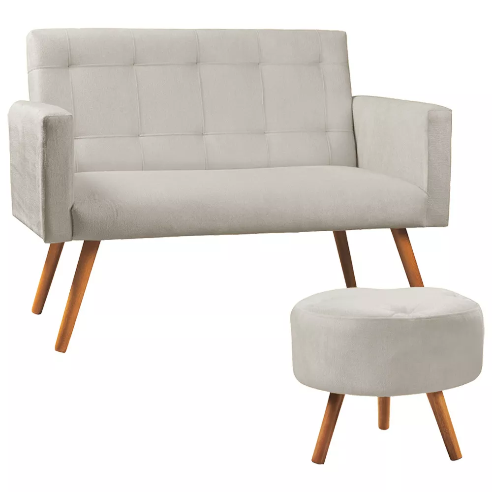Image 0 of 5 of Kit Namoradeira + Puff Decorativo Sabrina Veludo Bege Marfim Speciale Home