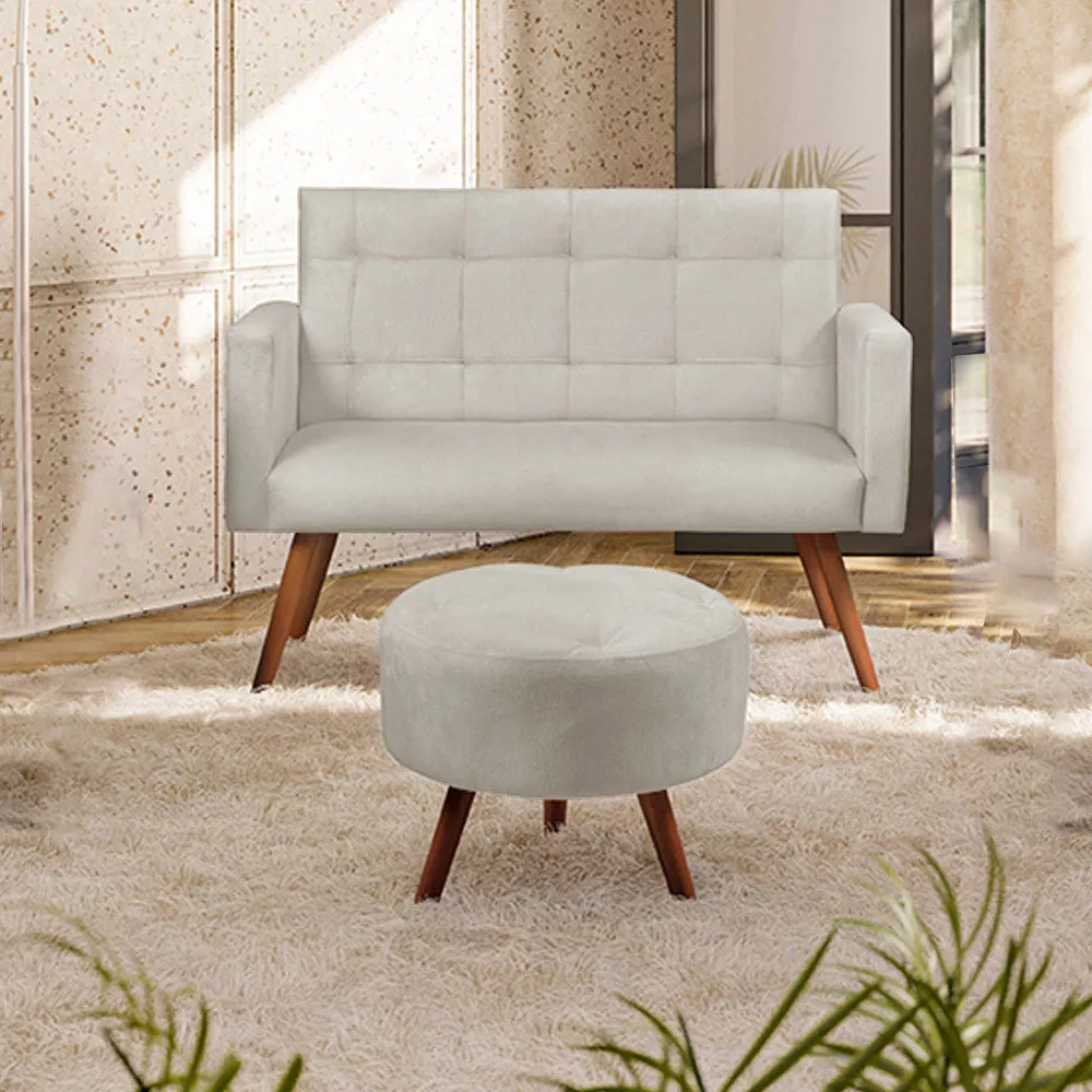 Image 1 of 5 of Kit Namoradeira + Puff Decorativo Sabrina Veludo Bege Marfim Speciale Home
