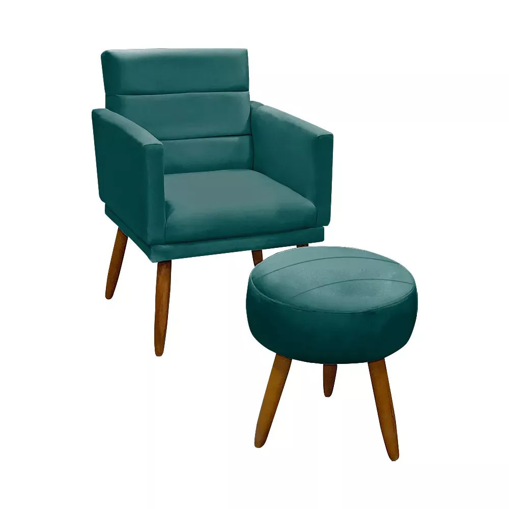 Image 0 of 12 of Kit Poltrona + Puff Nina para Sala em Veludo Ciano Speciale Home