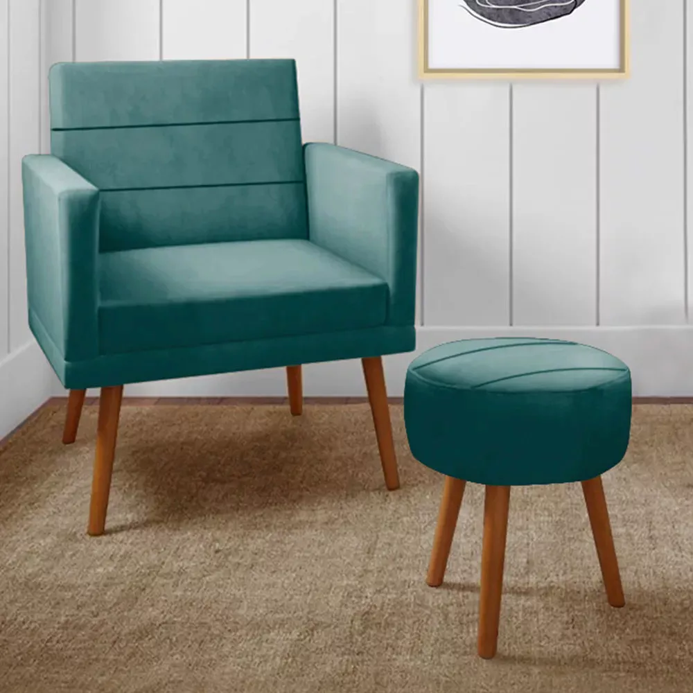 Image 1 of 12 of Kit Poltrona + Puff Nina para Sala em Veludo Ciano Speciale Home