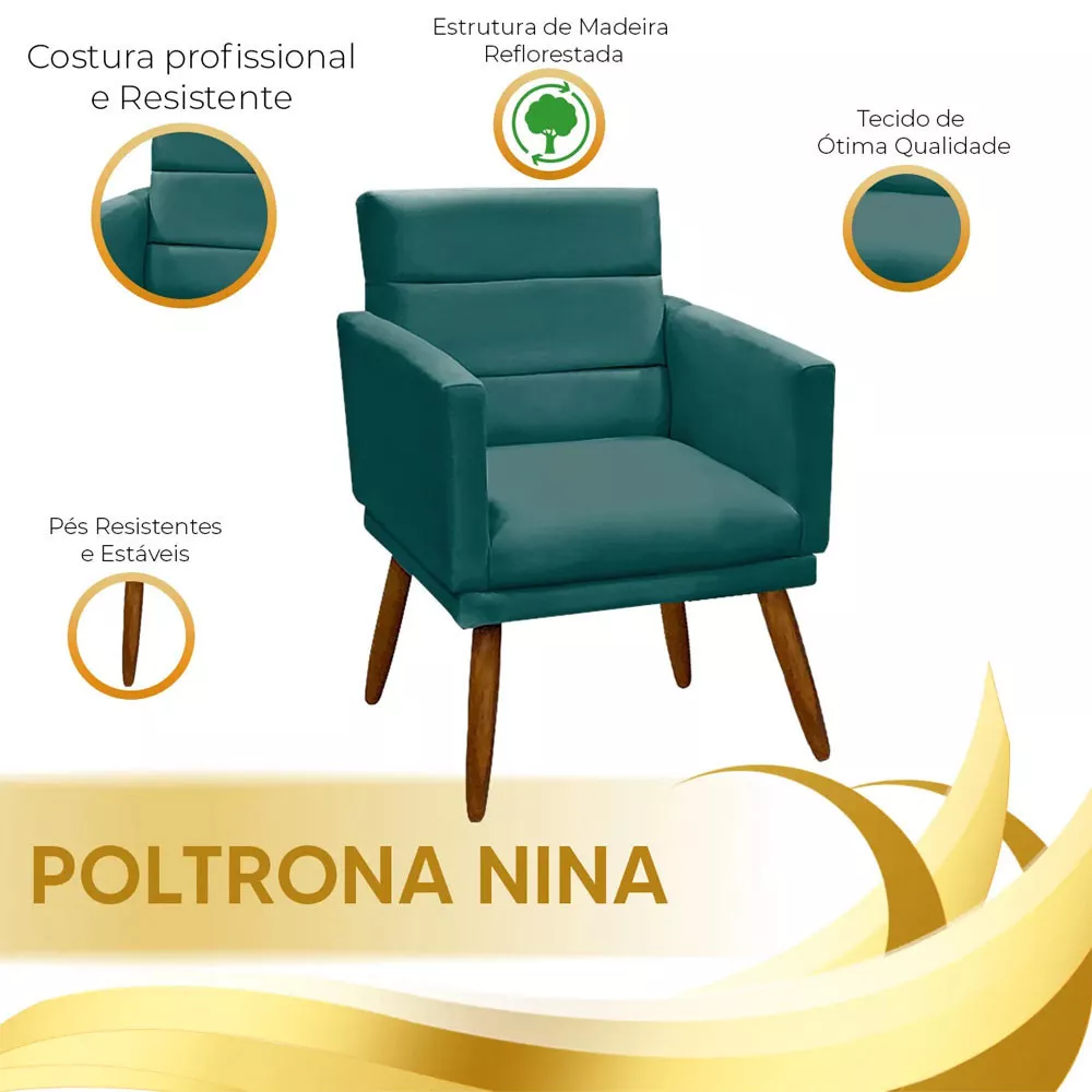 Image 6 of 12 of Kit Poltrona + Puff Nina para Sala em Veludo Ciano Speciale Home