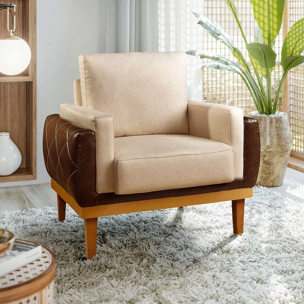 Image 1 of 7 of Poltrona Compose Charles Linho Capuccino Com Corano Marrom Speciale Home