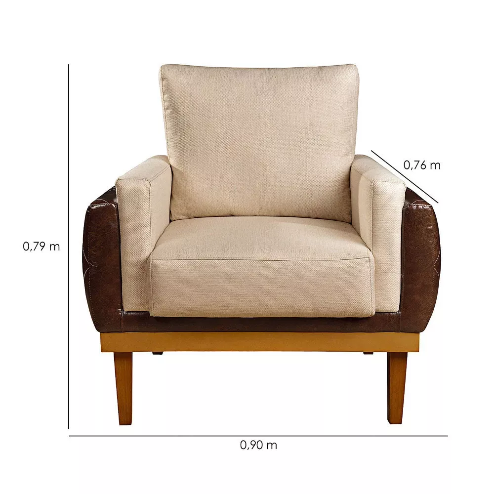 Image 5 of 7 of Poltrona Compose Charles Linho Capuccino Com Corano Marrom Speciale Home