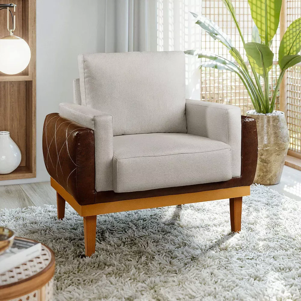 Image 1 of 8 of Poltrona Compose Charles Linho Carvalho Com Corano Marrom Speciale Home