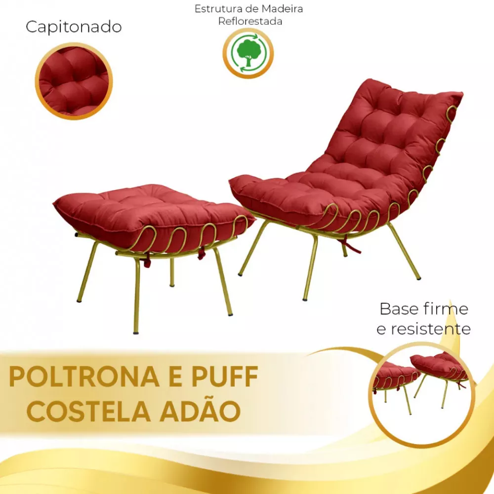 Image 5 of 6 of Poltrona Decorativa Adão Veludo B Dourada com Puff F