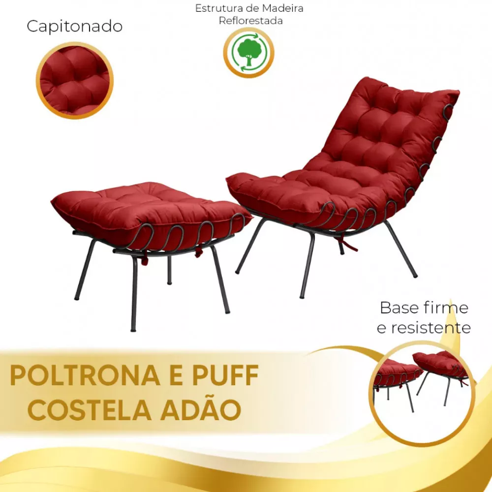 Image 5 of 6 of Poltrona Decorativa Adão Veludo B Preta com Puff F