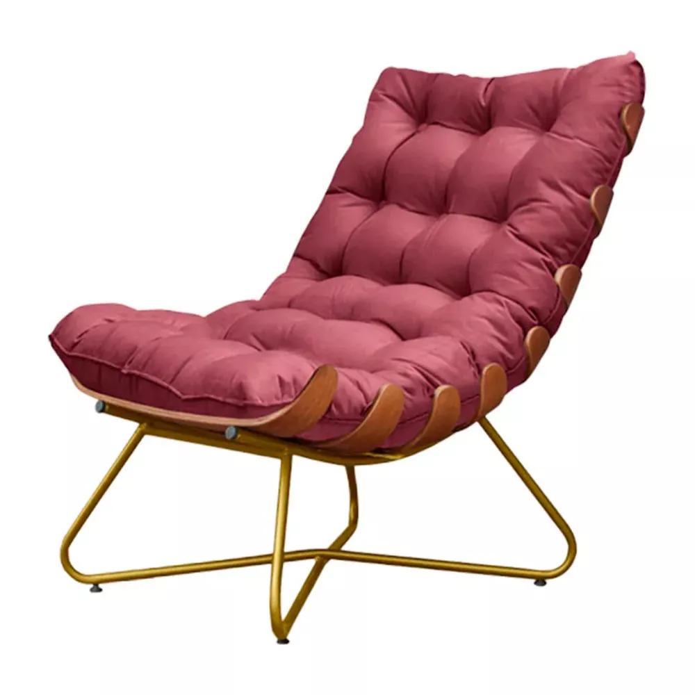 Image 1 of 6 of Poltrona Decorativa Eva Base Dourado Veludo Bordo Com Puff M Speciale Home