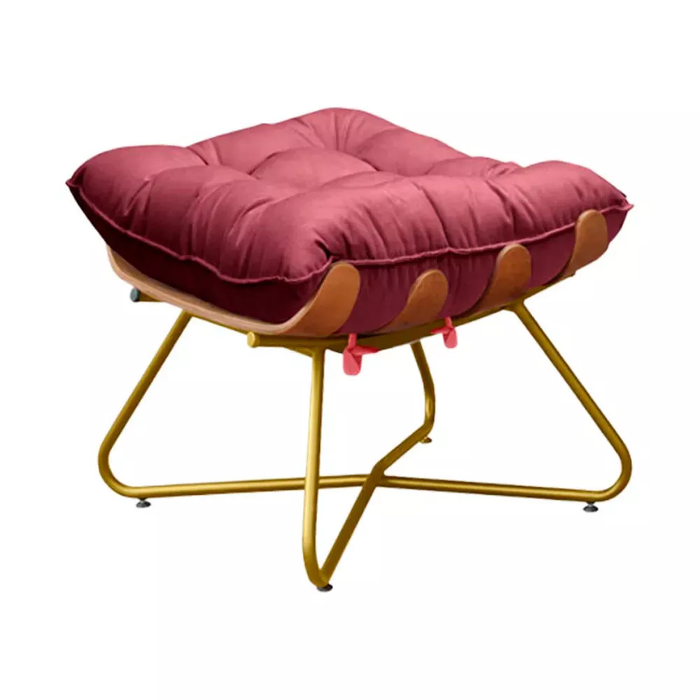 Image 2 of 6 of Poltrona Decorativa Eva Base Dourado Veludo Bordo Com Puff M Speciale Home