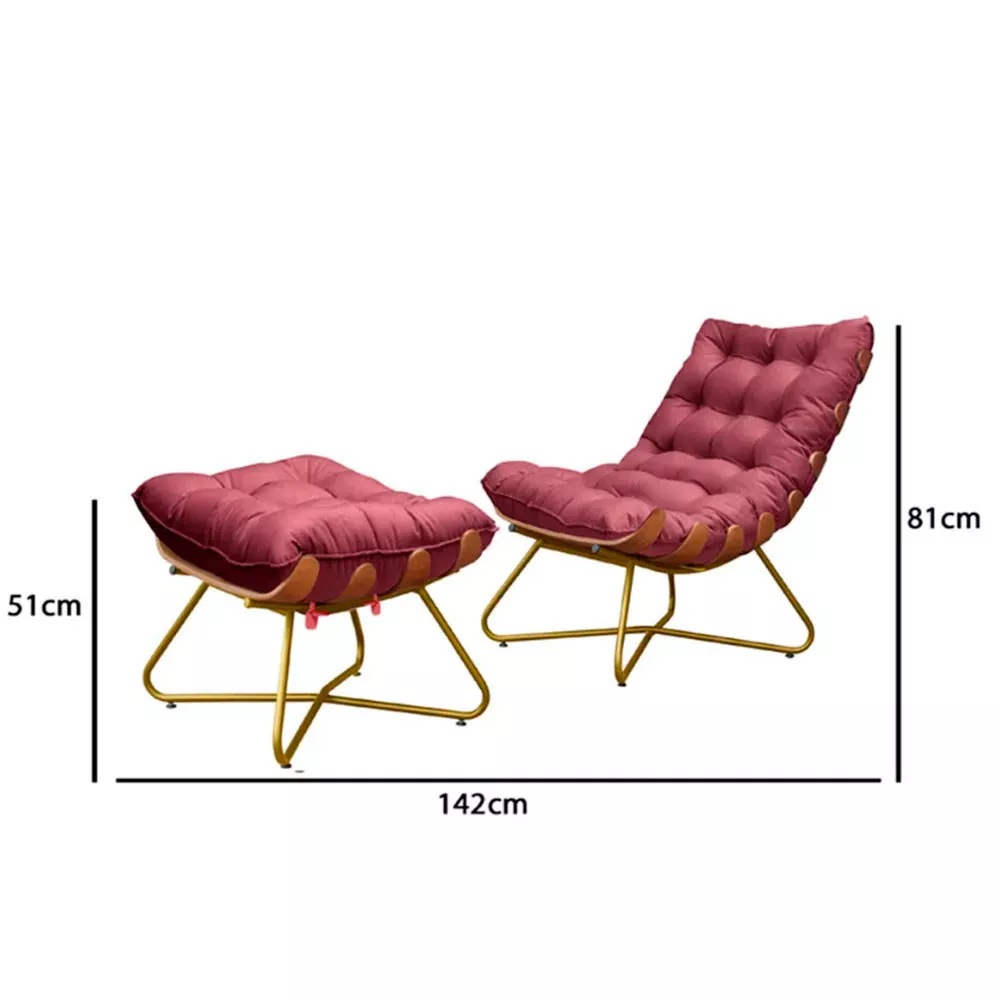 Image 4 of 6 of Poltrona Decorativa Eva Base Dourado Veludo Bordo Com Puff M Speciale Home