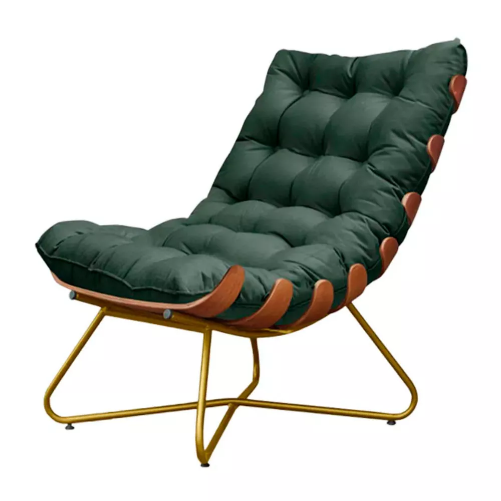Image 1 of 6 of Poltrona Decorativa Eva Base Dourado Veludo Verde Com Puff M Speciale Home